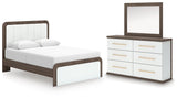 Kendanport Upholstered Platform Bed, Dresser and Mirror