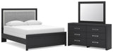 Maeling Upholstered Panel Bed, Dresser and Mirror