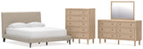 Cielden Upholstered Bed with Roll Slats, Dresser, Mirror and Chest