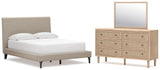 Cielden Upholstered Bed with Roll Slats, Dresser and Mirror