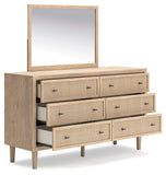 Cielden Upholstered Bed with Roll Slats, Dresser and Mirror