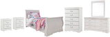 Anarasia Sleigh Bed with Mirrored Dresser, Chest and 2 Nightstands
