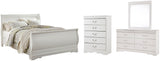 Anarasia Sleigh Bed with Mirrored Dresser and Chest