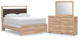 Kinlanni Upholstered Panel Bed, Dresser and Mirror