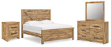Maystonna Crossbuck Panel Bed, Dresser, Mirror and Nightstand