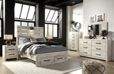Cambeck Panel Bed with 2 Storage Drawers with Mirrored Dresser, Chest and Nightstand