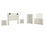 Averly Panel Headboard with Mirrored Dresser, Chest and 2 Nightstands