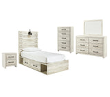 Cambeck Panel Bed with 2 Storage Drawers with Mirrored Dresser, Chest and Nightstand