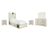 Cambeck Panel Bed with 2 Storage Drawers with Mirrored Dresser and 2 Nightstands