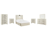 Averly Panel Bed with 2 Storage Drawers with Mirrored Dresser, Chest and 2 Nightstands