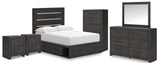 Hollivern Panel Storage Bed, Dresser, Mirror, Chest and 2 Nightstands