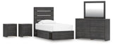 Hollivern Panel Bed with Storage, Dresser, Mirror and 2 Nightstands