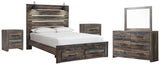 Drystan Panel Bed with 2 Storage Drawers with Mirrored Dresser and 2 Nightstands