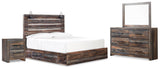 Drystan Panel Bed with Storage, Dresser and Mirror