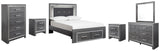 Lodanna Panel Bed with 2 Storage Drawers with Mirrored Dresser, Chest and 2 Nightstands