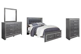 Lodanna Panel Bed with 2 Storage Drawers with Mirrored Dresser and Chest