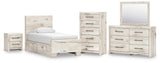 Lawroy Panel Bed with Storage, Dresser, Mirror, Chest and Nightstand