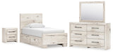 Lawroy Panel Bed with Storage, Dresser, Mirror and Nightstand