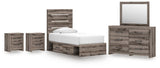 Graystorm Panel Storage Bed, Dresser, Mirror and 2 Nightstands