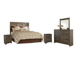 Juararo Panel Headboard with Mirrored Dresser and 2 Nightstands