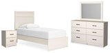 Stelsie Panel Bed with Mirrored Dresser and Nightstand