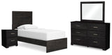 Belachime Panel Bed with Mirrored Dresser and 2 Nightstands
