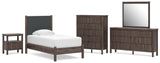 Pamytta Upholstered Panel Platform Bed, Dresser, Mirror, Chest and Nightstand