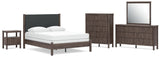Pamytta Upholstered Panel Bed, Dresser, Mirror, Chest and Nightstand