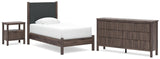 Pamytta Upholstered Panel Platform Bed, Dresser and Nightstand