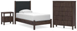 Pamytta Upholstered Panel Platform Bed, Chest and Nightstand