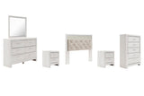 Altyra Panel Headboard with Mirrored Dresser, Chest and 2 Nightstands