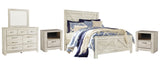 Bellaby Crossbuck Panel Bed with Mirrored Dresser and 2 Nightstands