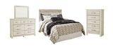 Bellaby Panel Headboard with Mirrored Dresser and Chest