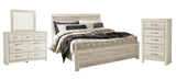 Bellaby Panel Bed with Mirrored Dresser and Chest
