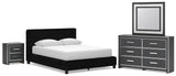 Zuraleus Upholstered Bed, Dresser, Mirror and Nightstand