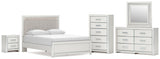Zuraleus Upholstered Panel Platform Bed, Dresser, Mirror, Chest and Nightstand