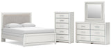 Zuraleus Upholstered Panel Bed, Dresser, Mirror and Chest