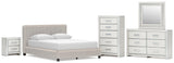 Zuraleus Upholstered Bed, Dresser, Mirror, Chest and Nightstand