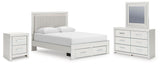 Zuraleus Upholstered Panel Platform Storage Bed, Dresser, Mirror and Nightstand