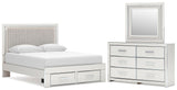 Zuraleus Upholstered Panel Platform Storage Bed, Dresser and Mirror
