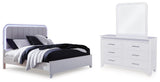 Jarlee Upholstered Panel Bed, Dresser and Mirror
