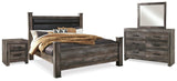 Wynnlow Upholstered Poster Bed, Dresser, Mirror and Nightstand