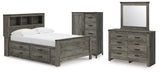 Frandern Bookcase Panel Bed with Storage, Dresser, Mirror and Chest