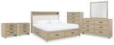 Calmoro Bookcase Bed with Mirrored Dresser, Chest and 2 Nightstands
