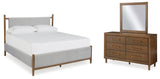 Lyncott Upholstered Bed with Mirrored Dresser