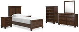 Danabrin Panel Bed with Mirrored Dresser, Chest and 2 Nightstands
