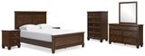Danabrin Panel Bed with Mirrored Dresser, Chest and 2 Nightstands