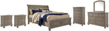 Lettner Sleigh Bed with 2 Storage Drawers with Mirrored Dresser, Chest and 2 Nightstands