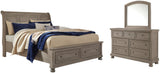 Lettner Sleigh Bed with 2 Storage Drawers with Mirrored Dresser