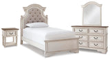 Realyn Panel Bed, Dresser, Mirror and Nightstand